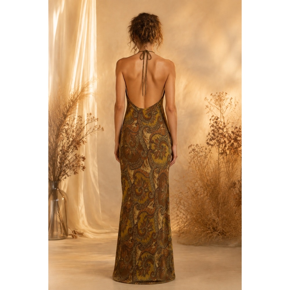 Vtg 90s Y2k Laundry by Shelli Segal Dress Womens 10 Halter Maxi Silk Beaded Sexy - Picture 3 of 16